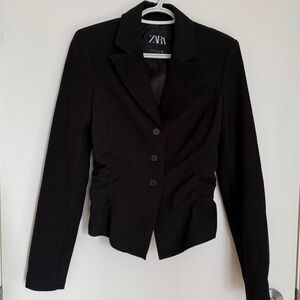 Zara Scrunch Waist Women's Black Blazer Jacket